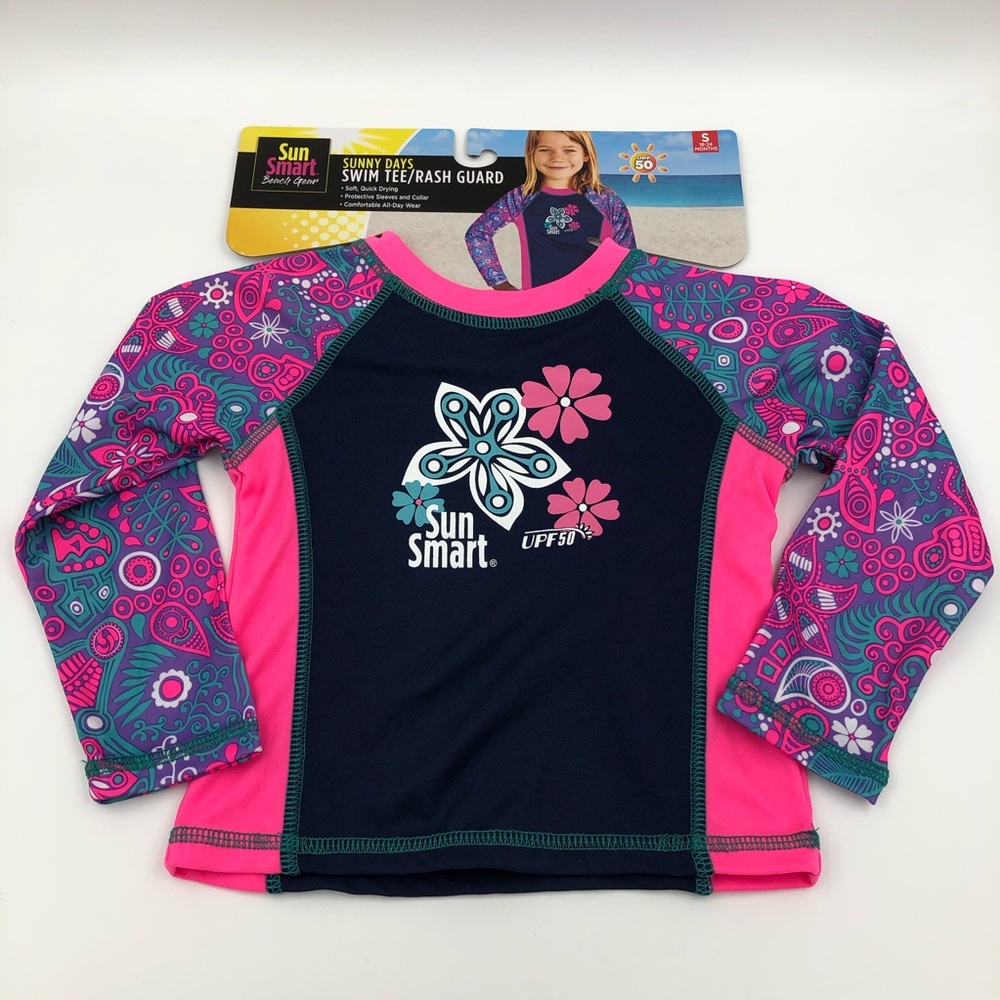 SUN SMART Swim Tee Rash Guard Top for Girls